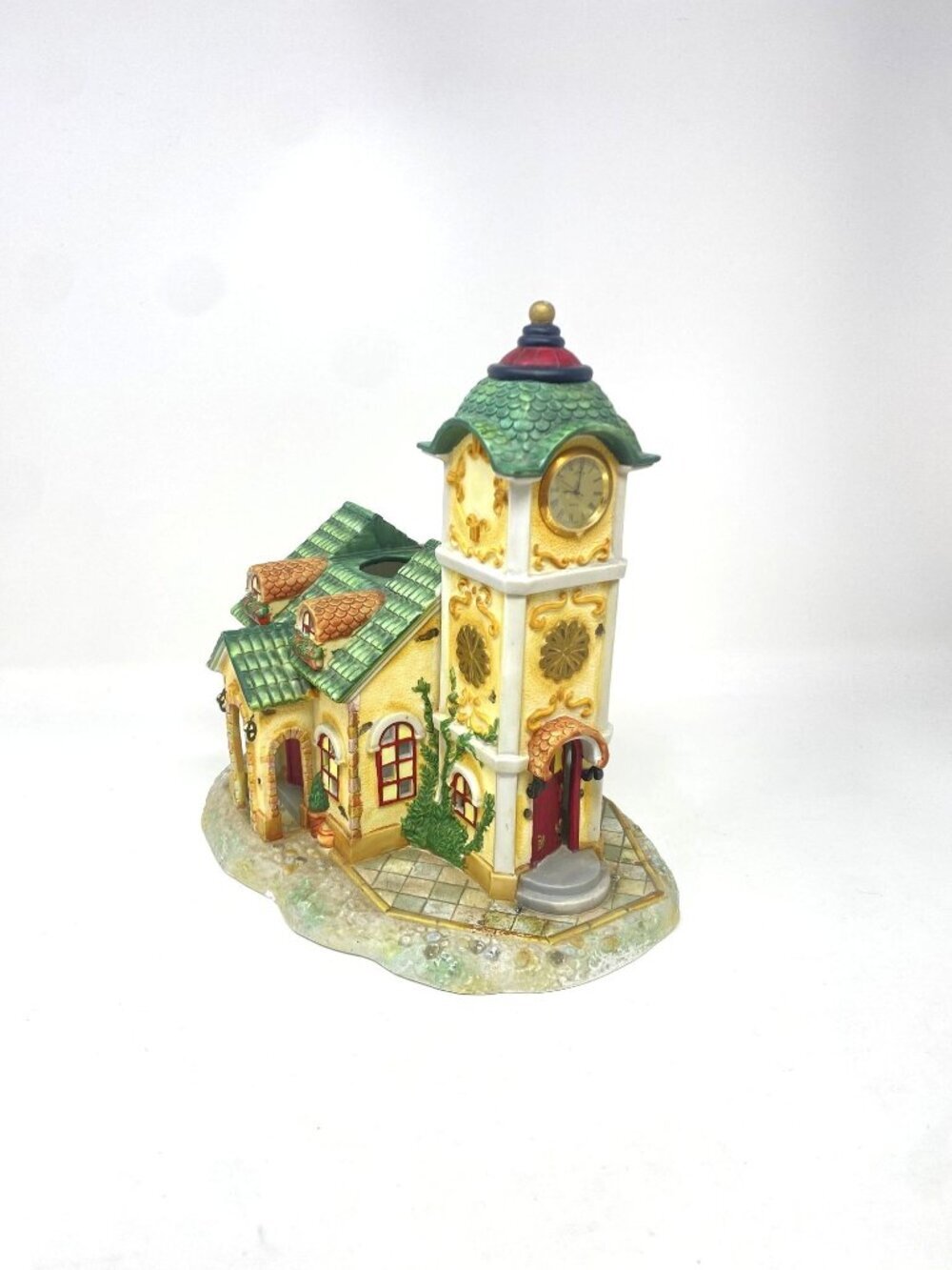 PartyLite Olde World Village Clock Tower #4 Tea Light Candle Clock Works As Is